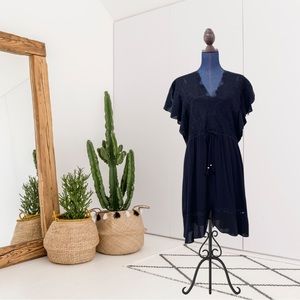 Hale Bob Short Sleeve V-Neck Lace Trim Dress